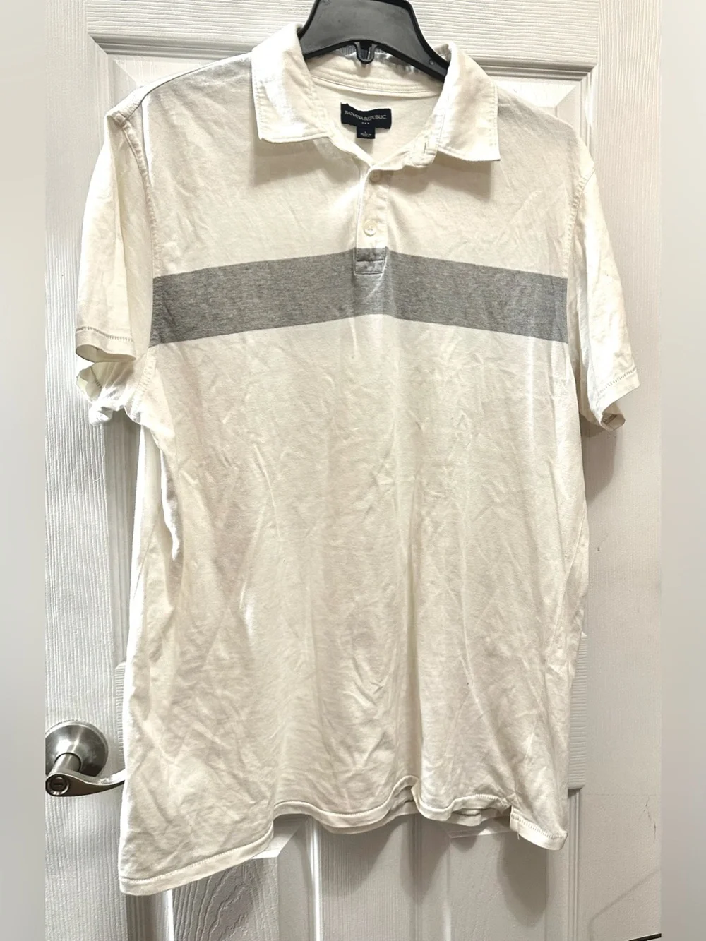 Banana Republic White Polo with Gray Chest Stripe